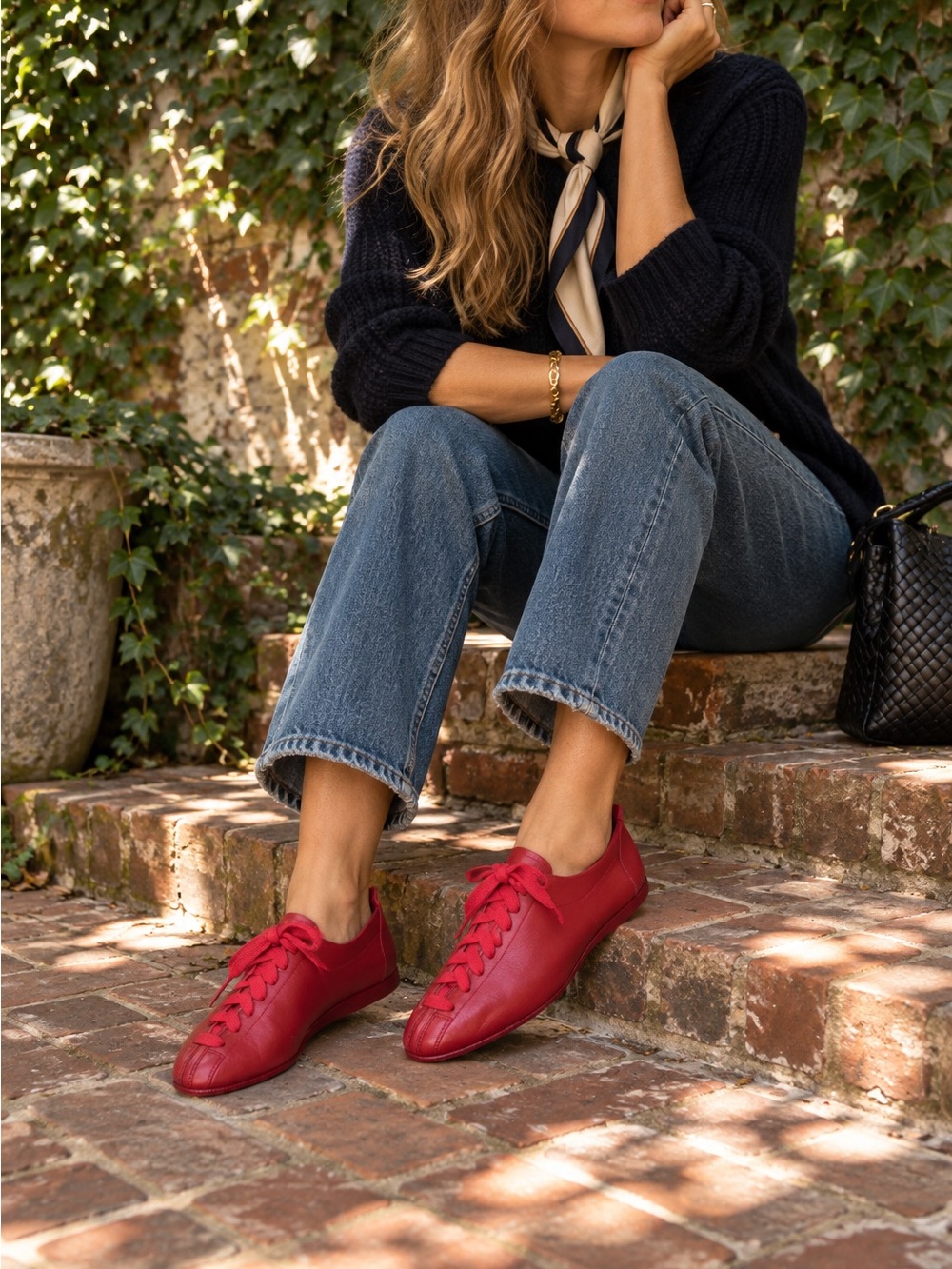 RARE HALSTON III COUTURE VINTAGE Red Leather Lace-Up Sneakers, 8.5M